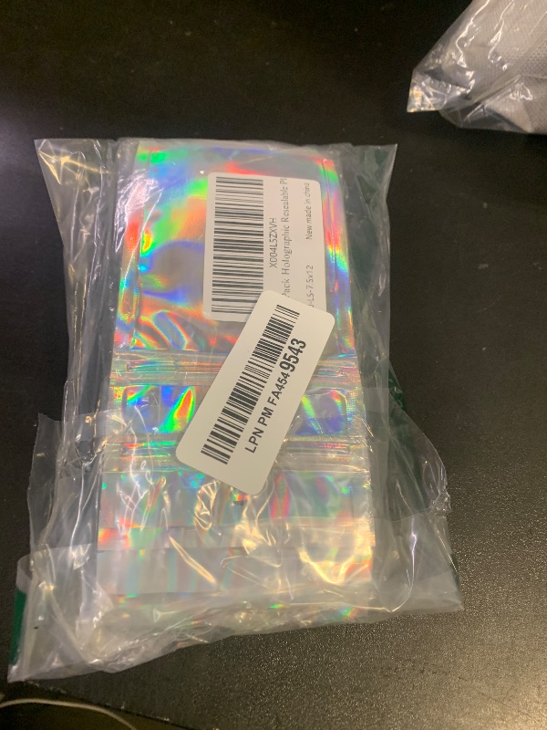 Photo 1 of 100 Pack Holographic Resealable Plastic Bags for Food Storage, Zipper Bags with Clear Front Window, Packaging Pouch for Small Business (100 Pack, 3x4.8 inch)