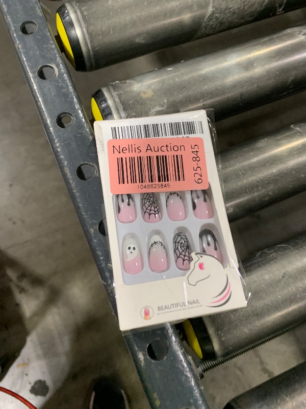 Photo 1 of Halloween Press on Nails Almond Fake Nails with Spider Web Blood Drops Designs Cute Glue on Nails White Pink Gradient French Tip Nature Acrylic Nails for Women Girls Party Nails Decorations