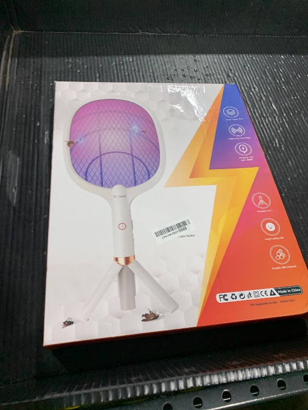 Photo 1 of YsChois Electric Fly Swatter Racket, Rechargeable Fly Zapper - 4000 Volt, Exclusive 2-in-1 Bug Zapper Racket - USB Charging, 1800mAh Li-Battery, Indoor & Outdoor Use, White