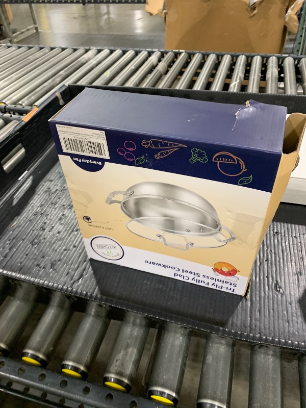 Photo 1 of DELARLO Tri-Ply Stainless Steel 11 inch Everyday Pan with Lid, Kitchen Induction Deep Saute Pan,shabu shabu pot High Side Cooking Pot 3.5QT, Oven Safe Stock Pot, Up to 600?