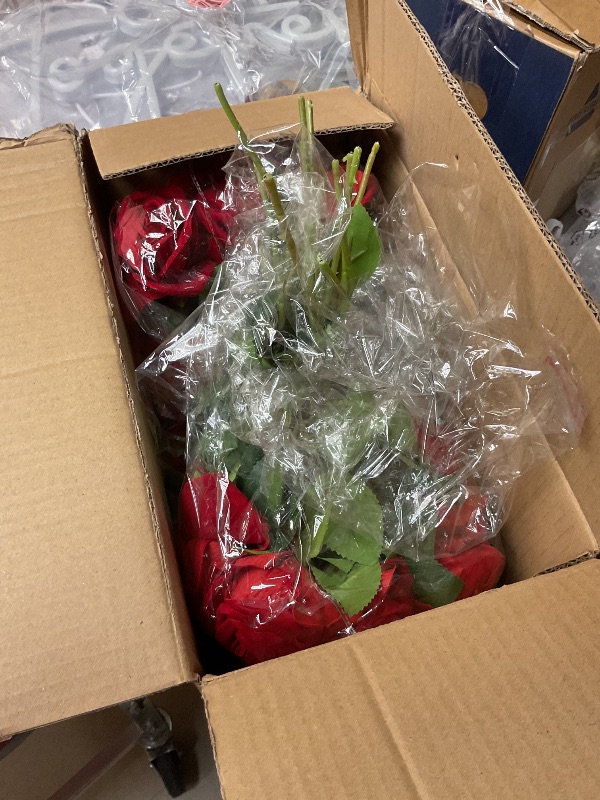 Photo 1 of BLEUM CADE 50 Pcs Red Roses Artificial Flowers, Real Touch Velvet Roses Fake Flowers Bulk, Artificial Roses Bouquet with Long Stems Bridal DIY Wedding Party Centerpiece Decorations