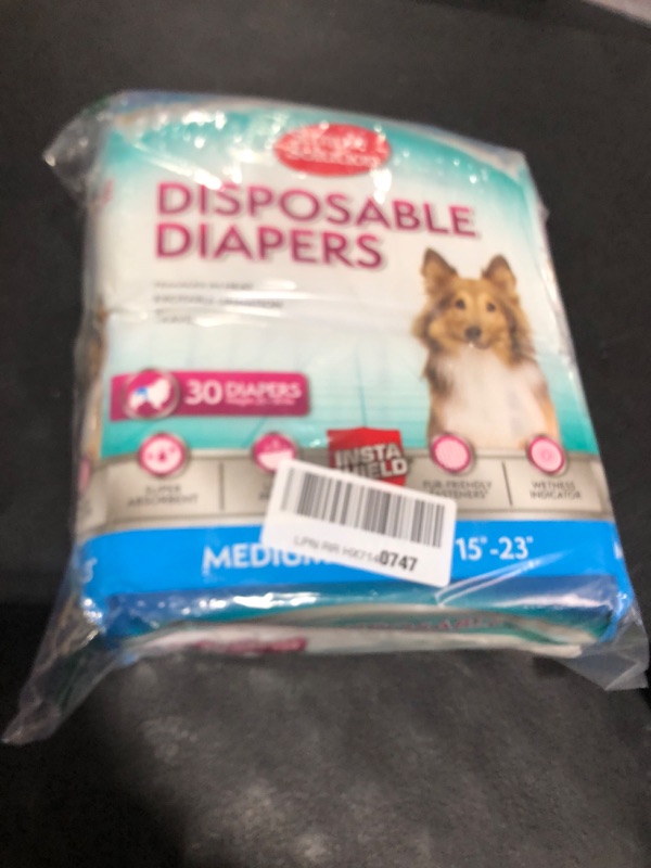 Photo 1 of Simple Solution Disposable Dog Diapers, Female Dog Diapers, Puppy Potty Training, Incontinence and Heat Cycle Protection, Medium Diapers for Dogs, 15-23 Inch Waist, 30 Count