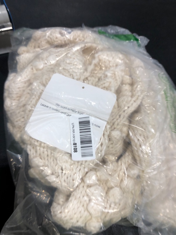 Photo 1 of CHICWISH Women's Soft Heart Shape Balls Hand Knit Open Front Ivory Cardigan, Size L-XL