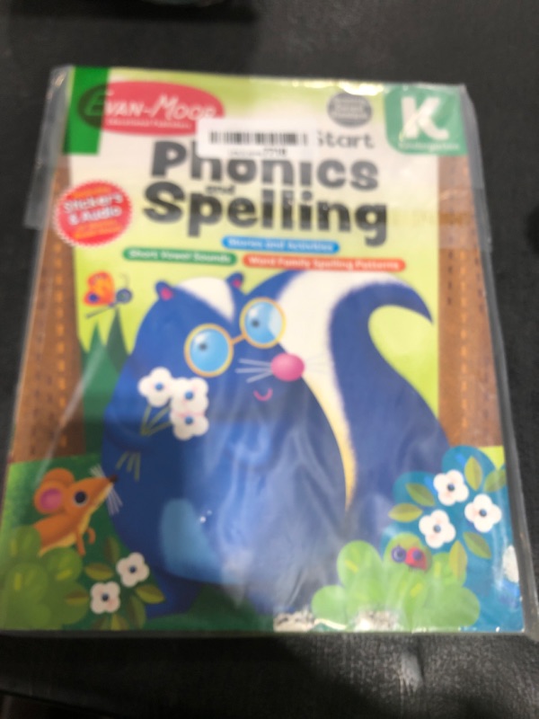 Photo 1 of Evan-Moor’s Smart Start Phonics and Spelling Workbook for Kindergarten, Beginning Reading, Spelling patterns, Learn to Read, Homeschool, Word families, Stickers, Print Copy, Audio stories