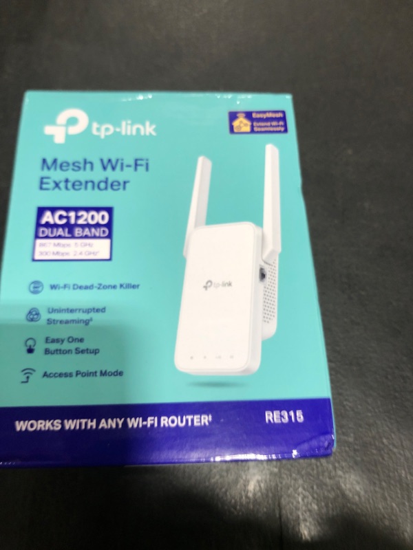 Photo 1 of TP-Link AC1200 WiFi Extender, 2025 Wirecutter Best WiFi Extender, 1.2Gbps Home Signal Booster, Dual Band 5GHz/2.4GHz, Up to 1600 Sq.ft and 32 Devices, EasyMesh Compatible, One Ethernet Port (RE315)