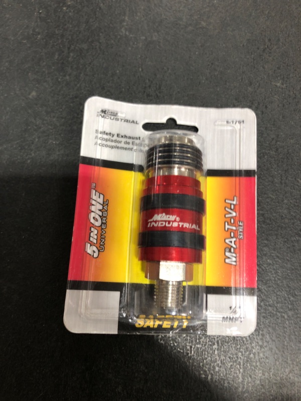 Photo 1 of Milton 5 in ONE™ Universal Safety Exhaust Quick-Connect Industrial Coupler 1/4" Male NPT, Accepts All Major Interchanges, Safely Disconnect and Eliminate Potentially Dangerous Hose Whip
