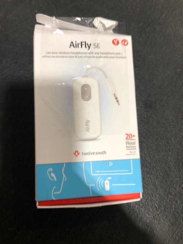 Photo 1 of Twelve South AirFly SE | Bluetooth Wireless Audio Transmitter Adapter for AirPods/Headphones, 20+ Hr Battery, Works with 3.5mm aux Jacks on Airplanes, TVs, Gym Equipment, and Travel