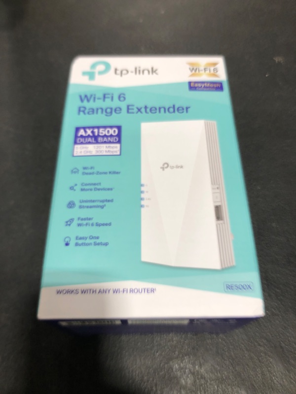 Photo 1 of TP-Link AX1500 WiFi Extender Internet Booster(RE500X), WiFi 6 Range Extender Covers up to 1500 sq.ft and 25 Devices,Dual Band, AP Mode w/Gigabit Port, APP Setup, OneMesh Compatible