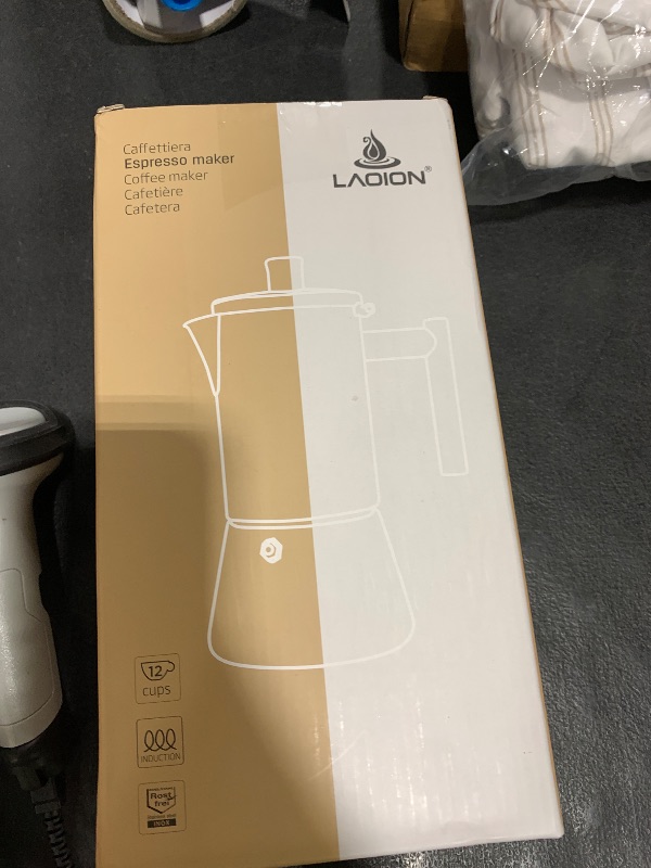 Photo 1 of LAOION Stovetop Espresso Maker, 12Cup 17.5 oz Moka Pot, Stainless Steel Cuban and Italian Coffee Maker for Cafetera Cubana, Greca De Cafe Induction Stovetop Compatible, Coffee Gift for Home Travel