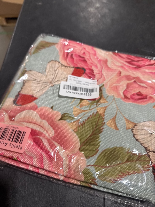 Photo 1 of Linen Pillow Case Blue Pink Rose Bird Pattern 18x18 Inch Double Sided Decorative Cushion Cover for Sofa Bed Chair Car