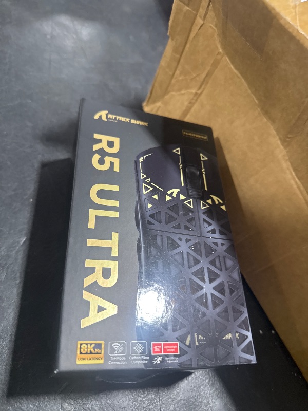 Photo 1 of R5Ultra 8K Wireless Gaming Mouse with 42,000 DPI -PAW3950 MAX Sensor -39g Ultra-Lightweight Carbon Fiber -Nordic 52840 MCU Chip-Wired/BT/2.4GHz Wireless Programmable Mouse Griptape for PC/Mac (Black)