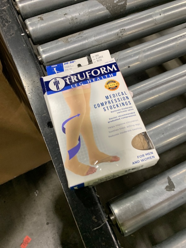 Photo 1 of Truform 20-30 mmHg Compression Stockings for Men and Women, Thigh High Length, Dot-Top, Open Toe, Beige, X-Large