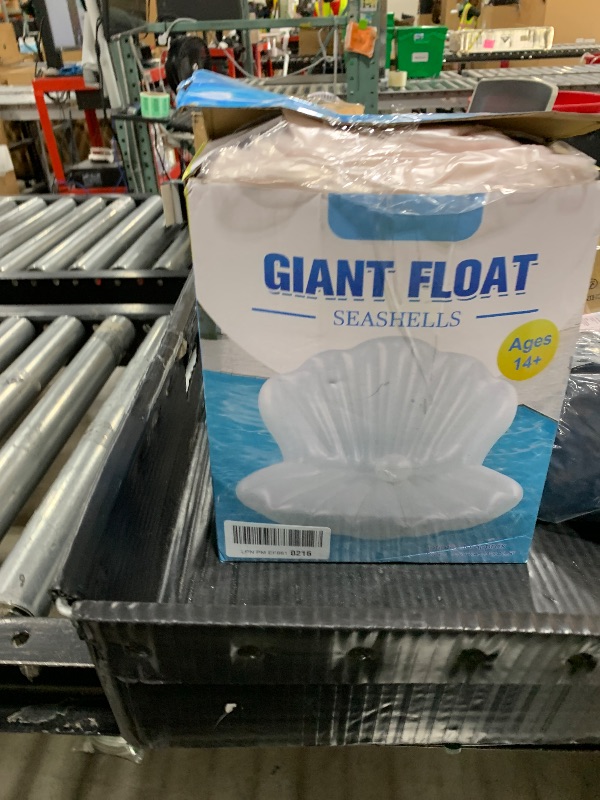 Photo 1 of 52" Thickened Inflatable Seashell Pool Float, Giant Pool Floating Raft Chair with Pearl Balls, for Birthday Party, Ocean Theme Decorations, Beach & Pool Party Decorations