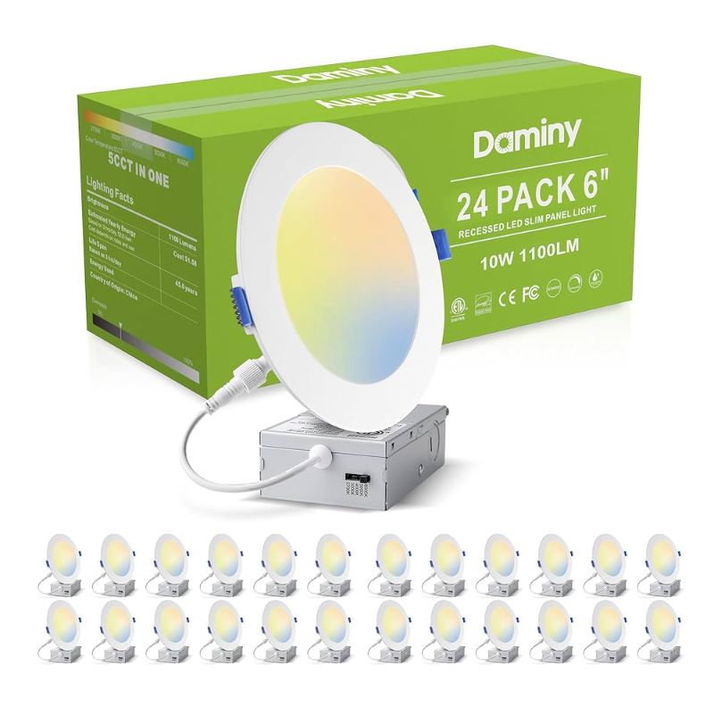 Photo 1 of DAMINY 24 Pack 6 Inch LED Recessed Lighting with Junction Box,5CCT,Ultra-Thin Recessed Light,10W 1100lm, Dimmable Canless Wafer Ceiling Light