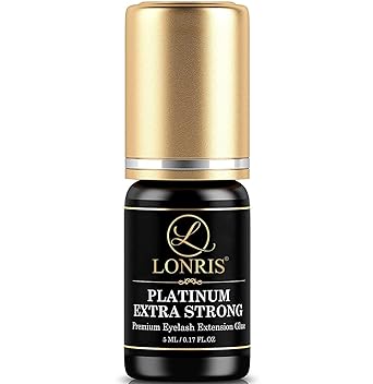 Photo 1 of 8-9 Weeks Retention/Volume Eyelash Extension Glue/Platinum Extra Strong LONRIS Lash / 0.5-1 Sec Drying time/Maximum Bonding/Semi-Permanent Extensions Supplies/Professional Use Black Adhesive (5 ML)