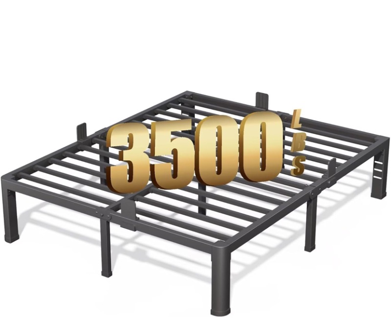 Photo 1 of FUIOBYVV 14 Inch Queen Bed Frame with Rounded Corner and Headboard Hole Mattress Retainers 3500 LBS Metal Heavy Duty Steel Slats 