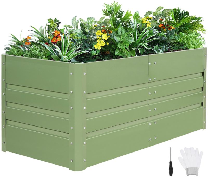 Photo 1 of 1MORE Raised Garden Bed -Galvanized Planter Box for Outdoor Gardening and Planting, Ideal for Vegetables and Plants Green