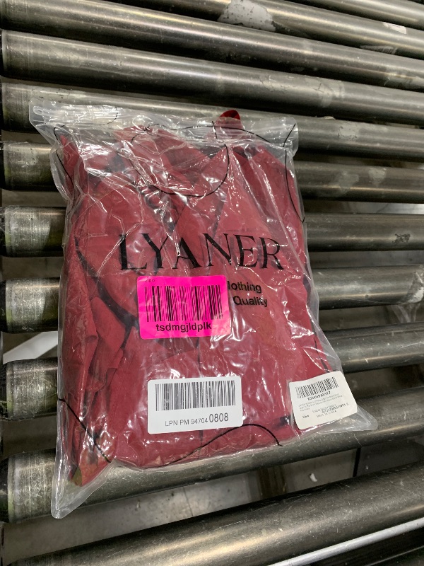 Photo 1 of LYANER Women's Off Shoulder Tie Back Wrap Layer Ruffle Short Sleeve Mini Dress Solid Wine Red Small