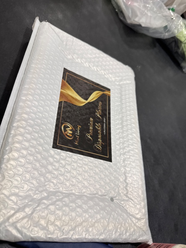 Photo 1 of Mint Living - Elegant Plastic Serving Tray & Platter Set (6pk) - White & Gold Rim Disposable Serving Trays & Platters for Food - Weddings, Upscale Parties, Dessert Table, Cupcakes - 8 x 12.85 inches
