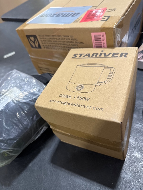 Photo 1 of Stariver Portable Travel Kettle, 600ML Small Electric Kettle with Foldable Handle, Food Grade Stainless Steel Collapsible Water Boiler with Dual Modes, Compact for RV, Business Trip, Camping, Beige