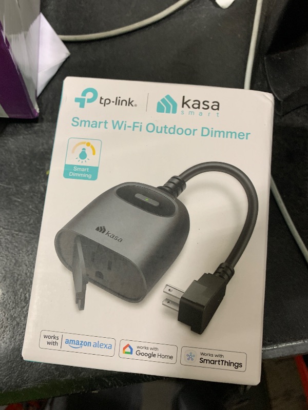 Photo 1 of Kasa Outdoor Smart Dimmer Plug, IP64 Plug- in Dimmer for Outdoor String Lights, Compatible with Alexa, Google Assistant & SmartThings, Long Wi-Fi Range 2.4Ghz, No Hub Required, ETL Certified(KP405)