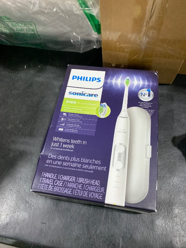 Photo 1 of PHILIPS Sonicare ProtectiveClean 6100 Rechargeable Electric Toothbrush, with Pressure Sensor, 3 Cleaning Modes, SmarTimer and QuadPacer, 14-Day Battery Life, Travel Case, White, Model HX6877/21