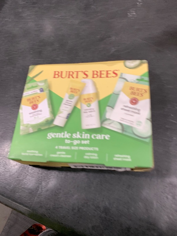 Photo 1 of Burt's Bees Gentle Skin Care To-Go Set, Includes Cleanser, Towelettes, Lotion and Sheet Mask, Travel Size Facial Skin Care Products for Sensitive Skin, Natural Origin, 1 Gift Set