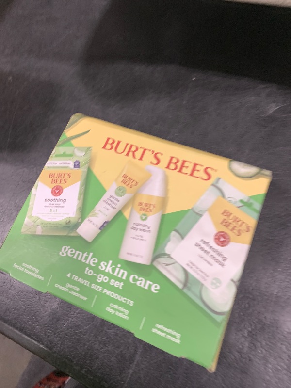 Photo 1 of Burt's Bees Gentle Skin Care To-Go Set, Includes Cleanser, Towelettes, Lotion and Sheet Mask, Travel Size Facial Skin Care Products for Sensitive Skin, Natural Origin, 1 Gift Set