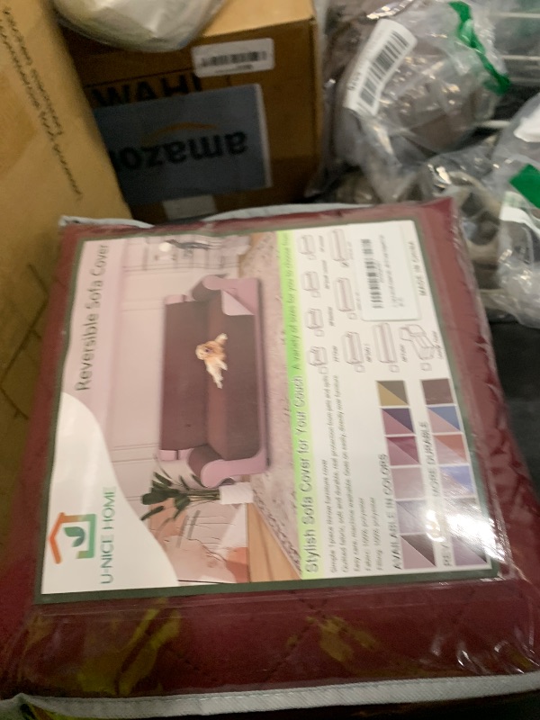 Photo 1 of U-NICE HOME 4 Seater Sofa Cover 91 Inch Large Couch Covers for 4 Cushion Couch with Elastic Straps Water Resistant Furniture Protector Cover for Pets Cat (Sofa XX-Large, Burgundy/Tan)