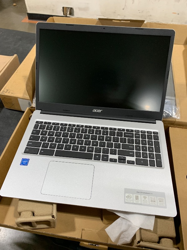Photo 1 of acer Chromebook 315 15.6 HD Laptop, Intel Celeron N4020, 4GB RAM, 64GB eMMC, Chrome OS + Protective Sleeve, Silver