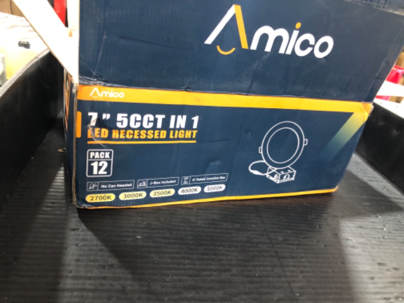 Photo 1 of Amico 12 Pack 8 Inch 5CCT Ultra-Thin LED Recessed Ceiling Light with Junction Box, 2700K/3000K/3500K/4000K/5000K Selectable, 18W Eqv 125W, Dimmable Canless Wafer Downlight, 1600LM High Brightness -ETL