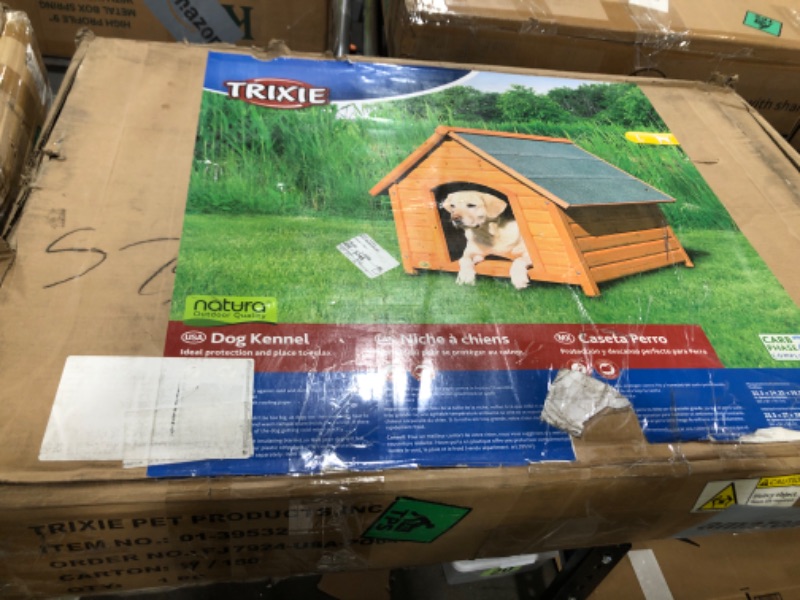 Photo 1 of TRIXIE Natura Cottage Dog House – Outside Dog House for Large Dogs with Weatherproof Sealer & Peaked Roof, Wooden Dog House with Adjustable Legs for Large Dogs – 40 x 33 x 34.5 in