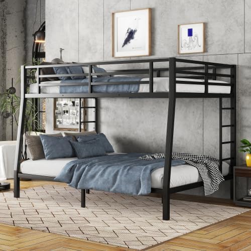 Photo 1 of Full XL Bed Frame Over Queen Bunk Bed with Length Guardrail,Metal Bunk Bed with Metal Headboard and Build in Ladder,Practical Full Bed for Adults