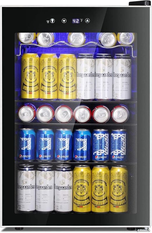 Photo 1 of 4.4 Cu.ft Beverage Refrigerator Cooler, 145 Can Mini Fridge Glass Door with Adjustable Shelves, Digital Temperature Display, Freestanding Small Drink Fridge for Home, Office or Bar(Black)
