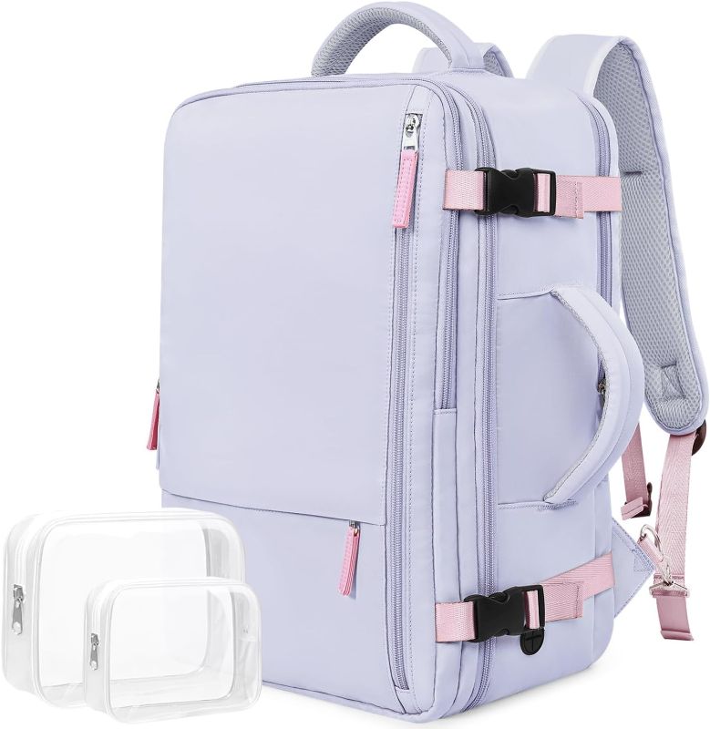 Photo 1 of Travel Laptop Backpack Carry On Backpack for Men Women Flight Approved College School Computer Bag for Business Hiking Personal Item Backpack Fits 15.6 Inch Notebook Purple