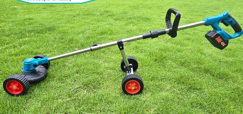Photo 1 of 2 x Battery 6.0Ah Cordless Grass Trimmer Electric Weed Wacker with Wheels Grass Trimmer Kit, 48VF Blue Lawn Edger Mower Set Brush Cutter Li-ion Battery Operated for Garden Yard Pruning