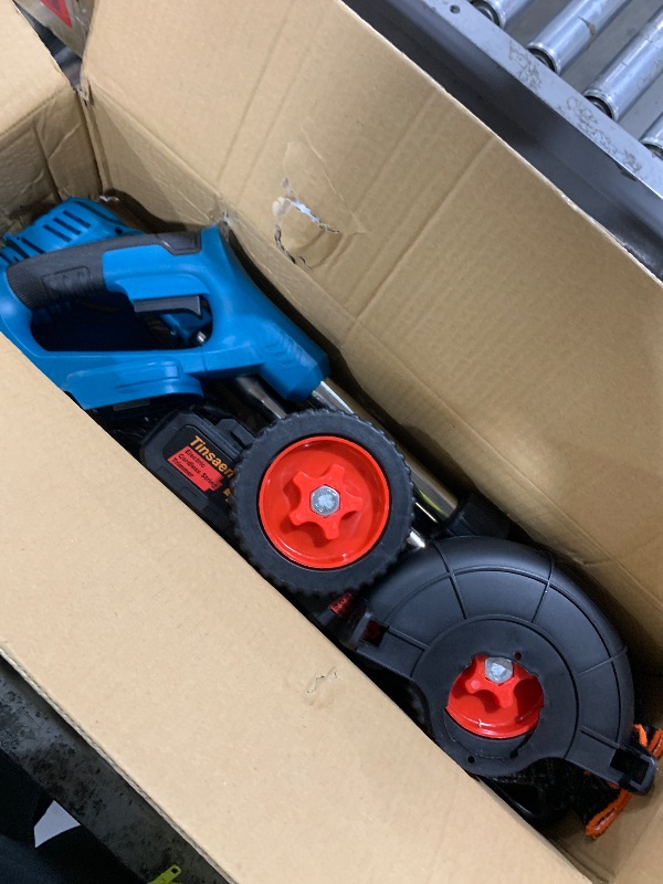 Photo 1 of 2 x Battery 6.0Ah Cordless Grass Trimmer Electric Weed Wacker with Wheels Grass Trimmer Kit, 48VF Blue Lawn Edger Mower Set Brush Cutter Li-ion Battery Operated for Garden Yard Pruning