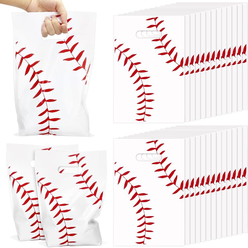 Photo 1 of BadenBach 100PCS Baseball Gift Bags with Handles,7.9 x 11.8 Inch,Plastic Baseball Party Favor Gift Candy Goodie Treat Bags for Team Birthday Decor Sport Themed Party Supply