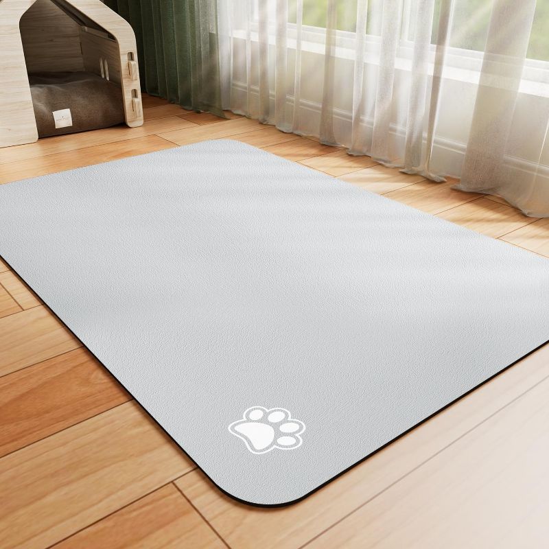 Photo 1 of Pet Feeding Mat - Absorbent Dog Mat for Food and Water, No Stains Cat Bowl Mat, Easy to Clean Pet Placemats, Quick Dry Dog Water Dispenser Mat for Messy Drinkers | Paw Light Grey 18"x34"