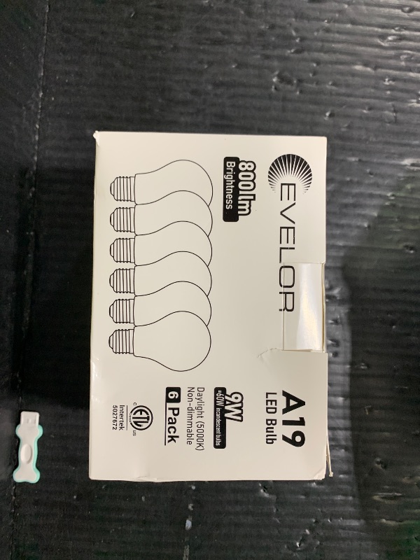 Photo 1 of evelor 6-Pack A19 LED Light Bulbs,60 Watt Equivalent Daylight 5000K with E26 Base,Efficient 9W,800 Lumens Non-Dimmable LED Bulbs,15000 Hours, Ideal for Bedroom Living Room