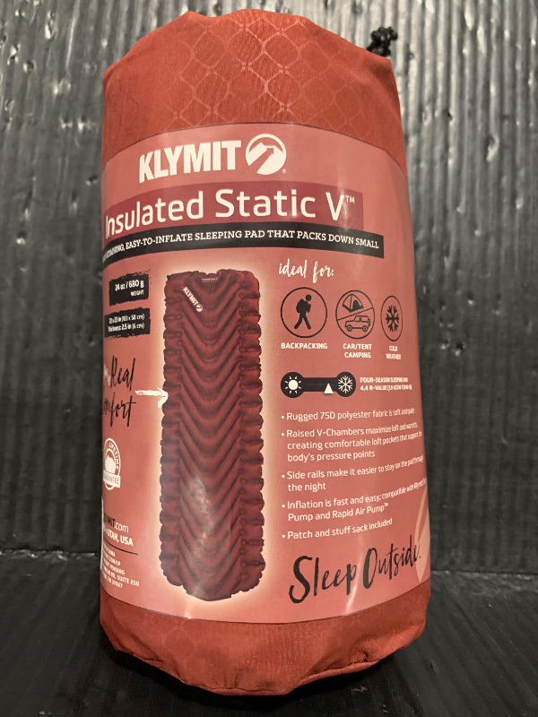 Photo 1 of KLYMIT Insulated Static V Inflatable Sleeping Pad | Comfortable, Lightweight, Easy to Inflate, Portable Air Bed Mattress for Camping, Backpacking and Hiking — Red