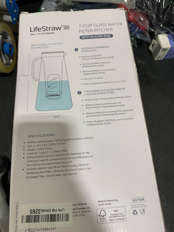 Photo 1 of LifeStraw Home– Water Filter Pitcher, 7-Cup, Glass with Silicone Base, Juniper, for Everyday Protection Against Bacteria, Parasites, Microplastics, Lead, Mercury, PFAS and a Variety of Chemicals