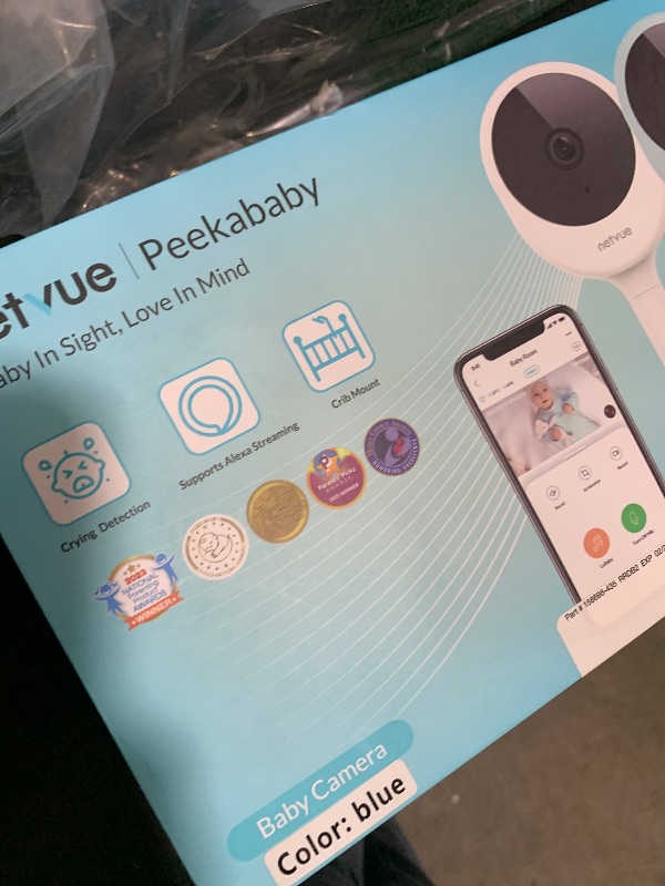 Photo 1 of NETVUE Peekababy Baby Camera with Wireless Audio, Adjustable Crib Mount Monitor, Works via 2.4GHz Wi-Fi for Wide Coverage & Stable Connection, Smart App, Two-Way Talk (Blue)