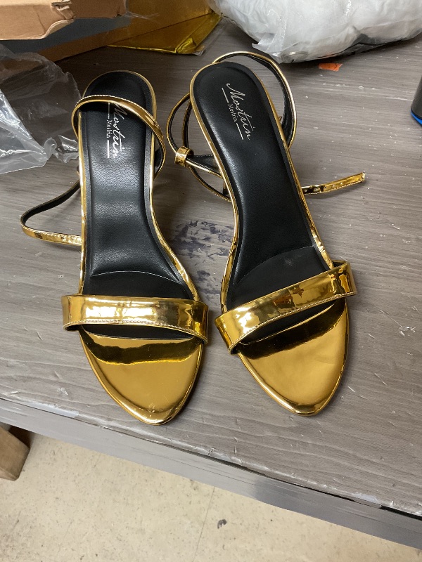 Photo 1 of Mostrin Gold Heels for Women Strappy Lace Up Ankle Strap Heels Pointed Open Toe Stiletto High Heeled Sandals for Prom, Party, Daily Size 9.5