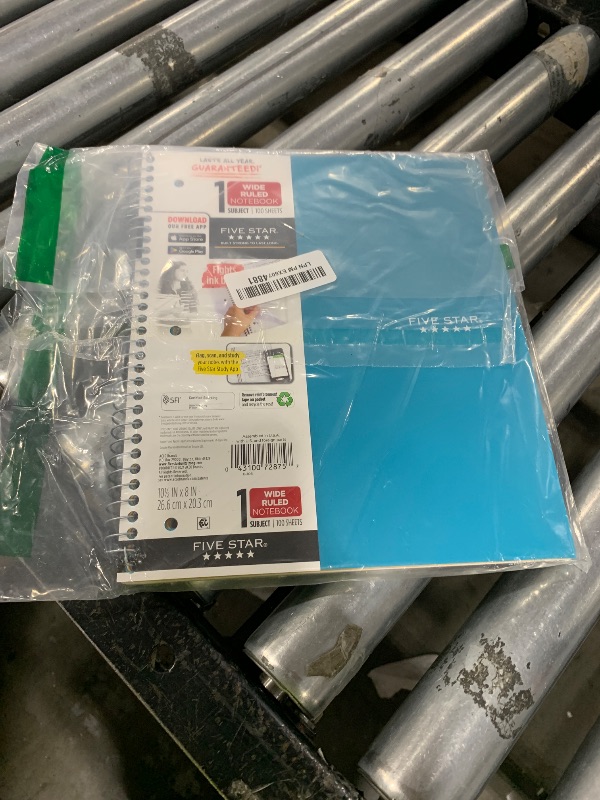 Photo 1 of Five Star Spiral Notebook + Study App, 1 Subject, Wide Ruled Paper, 8" x 10-1/2", 100 Sheets, Fights Ink Bleed, Water Resistant Cover, Tidewater Blue (72875)