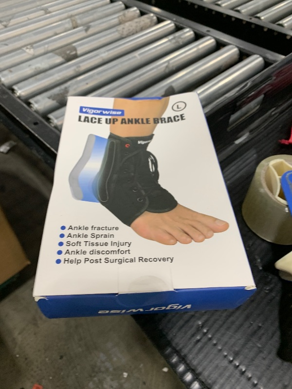 Photo 1 of Vigorwise Ankle Brace for Sprained Ankle, Lace up Ankle Brace with 1Pair Metal and Plastic Support Bars, Ankle Stabilizer Brace for Men Women, Achilles Tendon Support Brace for Left Right, L