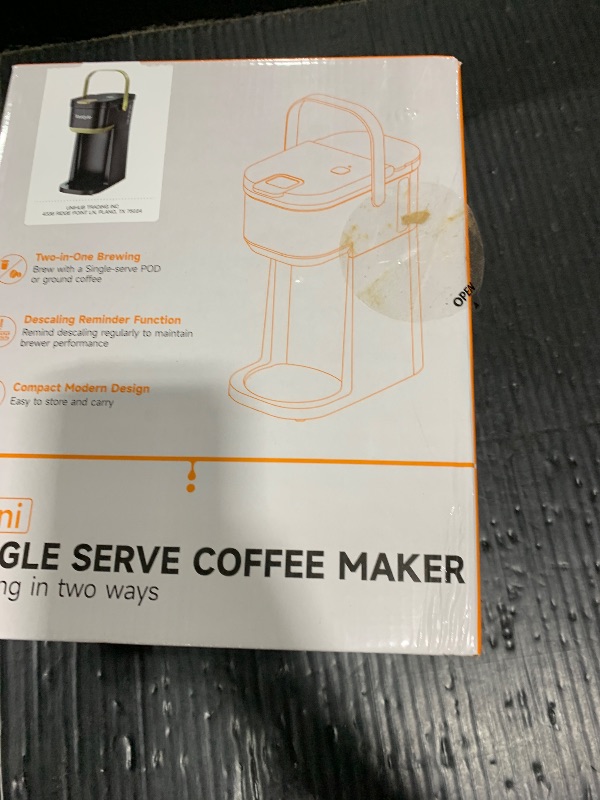 Photo 1 of Tastyle Single Serve One Cup Coffee Maker, for K Cups and Grounds, Mini Coffee Maker with Portable Handle, 6 to 12 Oz Brew Size, for Travel, Camping, Office, RV and Dorm, 120V, Black and Gold