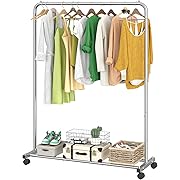 Photo 1 of Simple Trending Standard Clothes Clothing Garment Rack with Storage Shelves, Rolling Clothes Organizer on Wheels for Hanging Clothes, Silver
