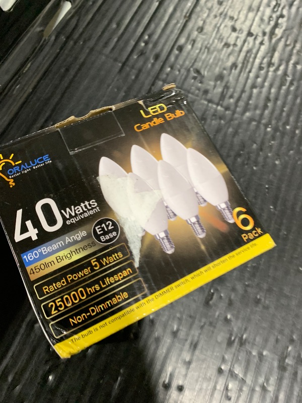 Photo 1 of ORALUCE E12 LED Candelabra Light Bulbs - 40 Watt Equivalent, 5000K Daylight White Chandelier Non-dimmable, Type B Light Bulb for Ceiling Fan, 5W 450LM 6 Pack