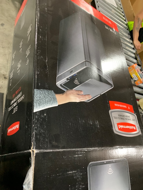 Photo 1 of Rubbermaid Elite Stainless Steel Sensor Trash Can for Home and Kitchen Batteries Included 12.4 Gallon Charcoal for Home/Kitchen/Hotel/Lobby/Office